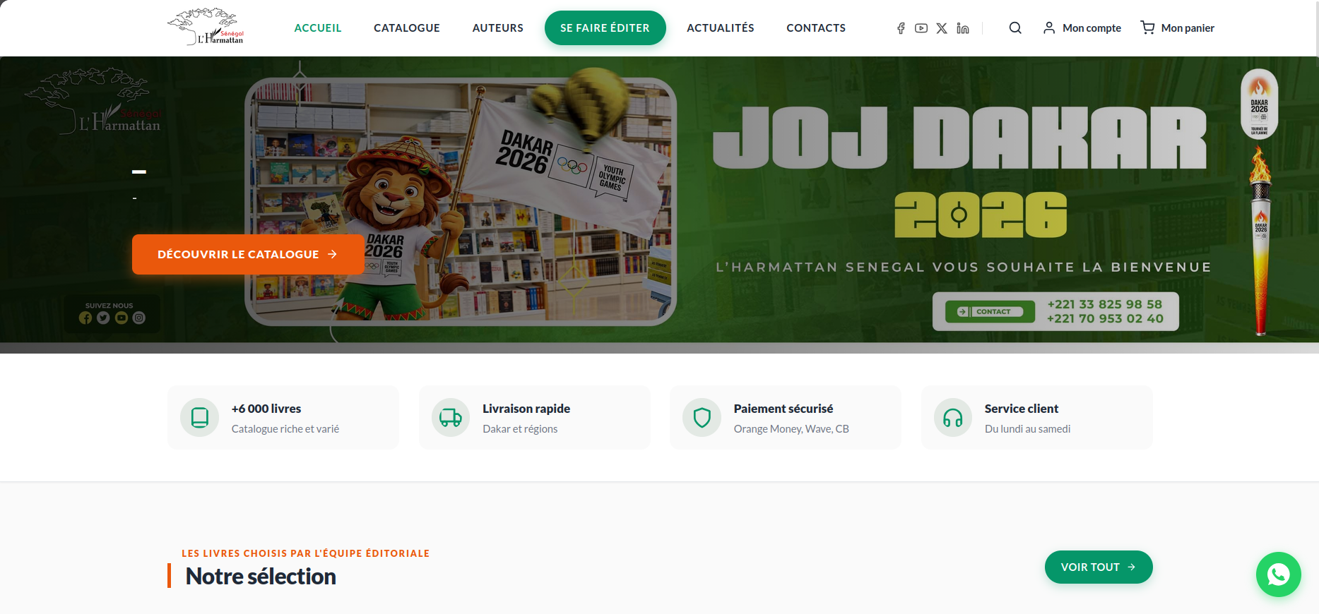 Screenshot of the L’Harmattan Sénégal website home page